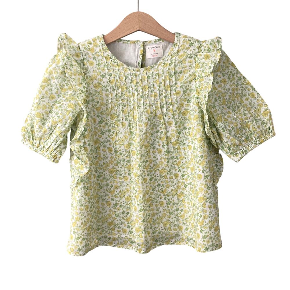 Crewcuts Floral Puff Sleeve Ruffle Top - Yellow - Medium 8/9
